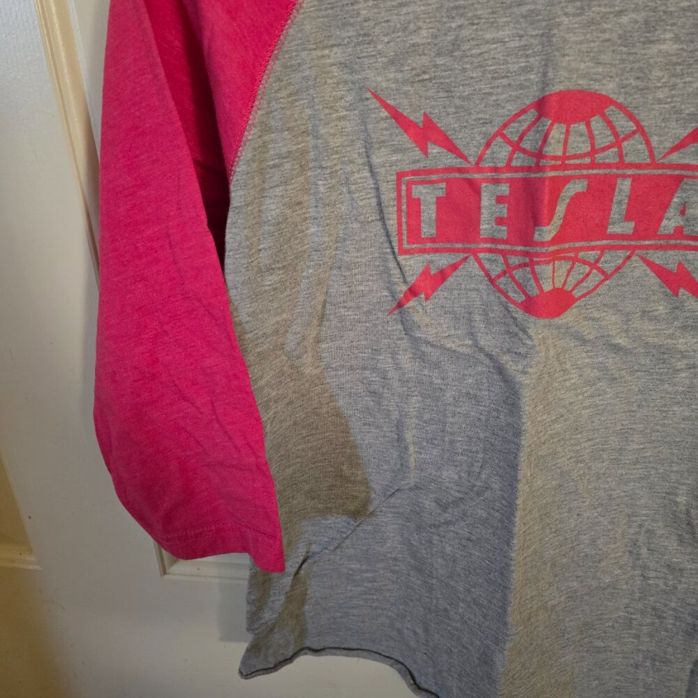 Live & Tell Tesla Rock Band 3/4 Sleeve Jersey Concert Pink/Gray Ladies Medium - Picture 10 of 12
